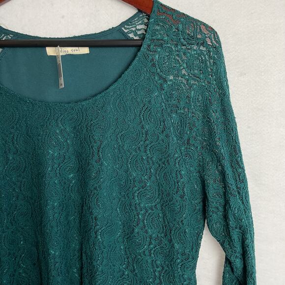 Indigo Soul Paisley Three Quarter Sleeve Asymmetrical Lace Tunic Teal XLarge NWT - Picture 3 of 10